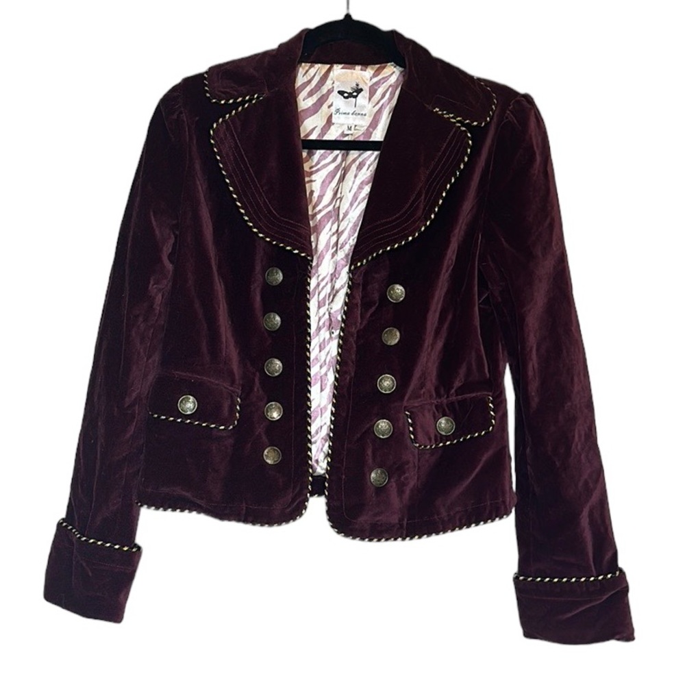 887-PRIMA DONNA Wine Velvet Open Front Double Breasted Jacket